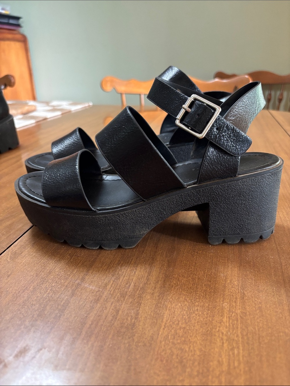 Soda Black Chunky Platform Strappy Sandals with Buckle - Picture 3 of 4